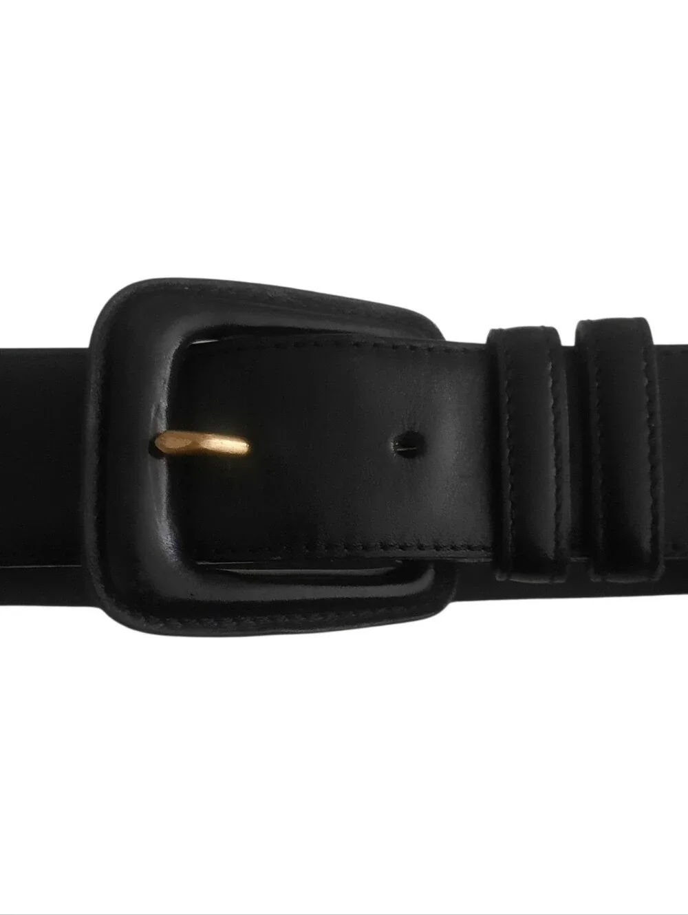 Vtg RALPH LAUREN COLLECTION Black Leather Belt w/Covered Square Buckle Sz M/32